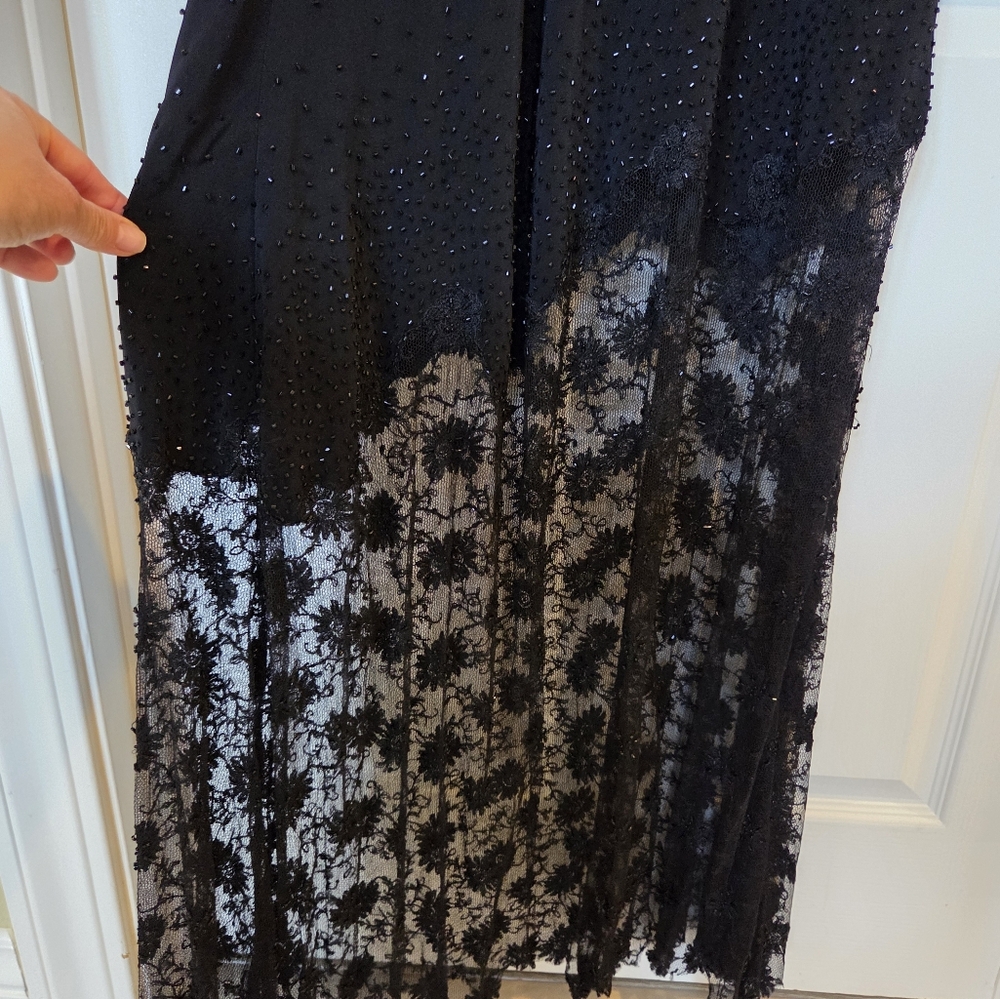 Elegant Jovani Black Lace Beaded Tulle Lace Formal Gown Size 6 Black Tie - Picture 4 of 12